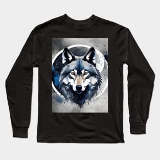 Timber Wolf in Watercolor and Charcoal Long Sleeve T-Shirt